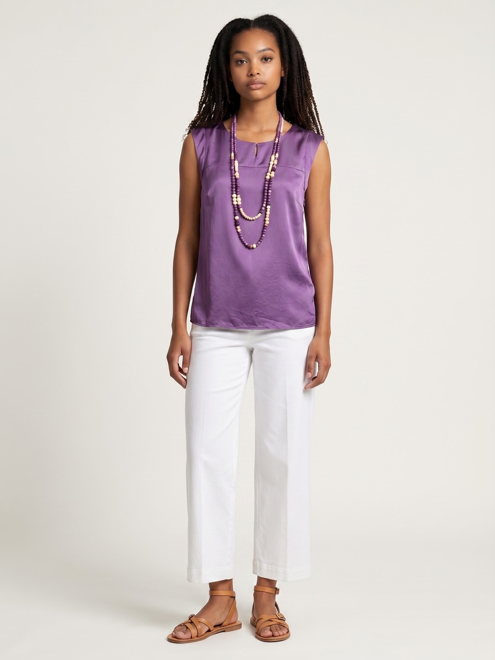 Rene Lezard Purple Silk Sleeveless Blouse Size 34 Minimalist Office Quiet Luxury